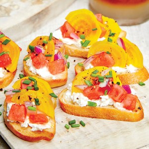 Goat cheese crostini with watermelon-beet salsa