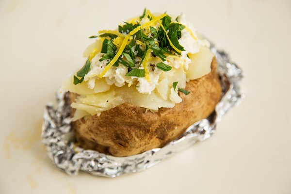 Goat cheese, herb, and lemon stuffed potatoes