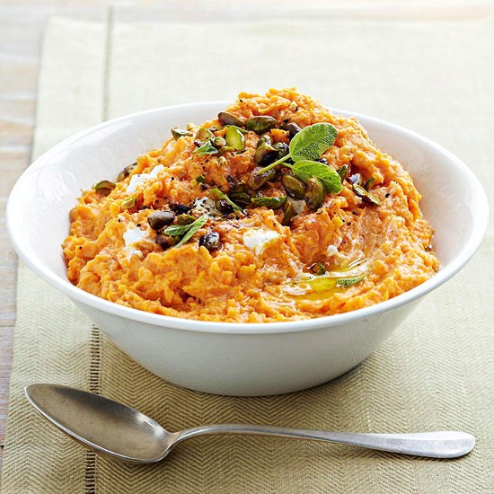 Goat cheese mashed sweet potatoes
