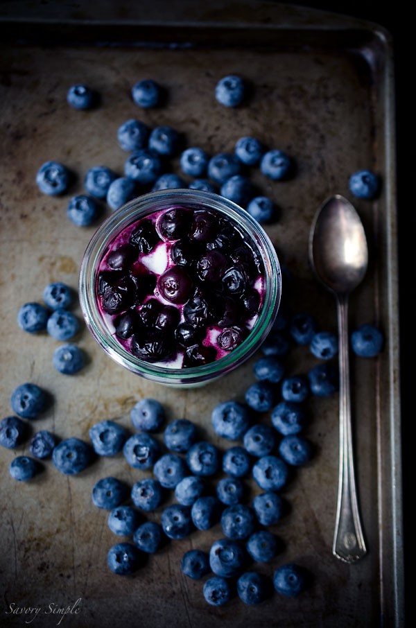 Goat cheese mousse with roasted blueberries
