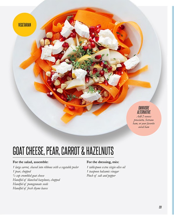 Goat cheese, pear, carrot and hazelnuts