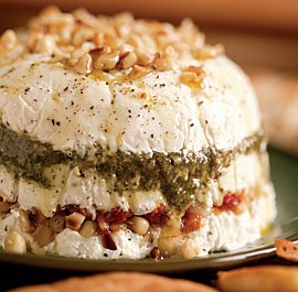 Goat cheese, pesto & sun-dried tomato terrine