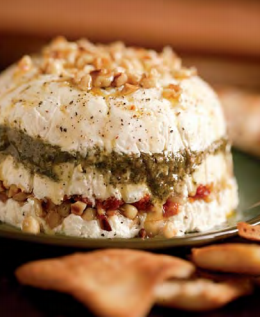 Goat cheese, pesto and sun-dried tomato terrine