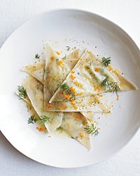 Goat cheese ravioli with oranges and fennel