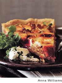 Goat cheese, roasted beet, and walnut tart
