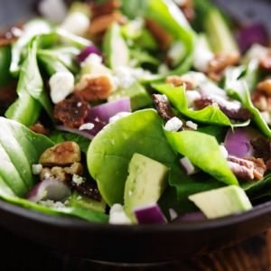 Goat cheese, spinach, and avocado salad