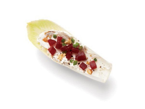 Goat cheese stuffed endive with beets 