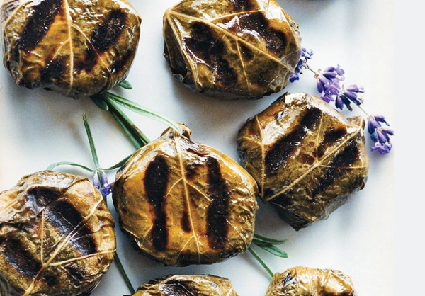 Goat-cheese-stuffed grape leaves