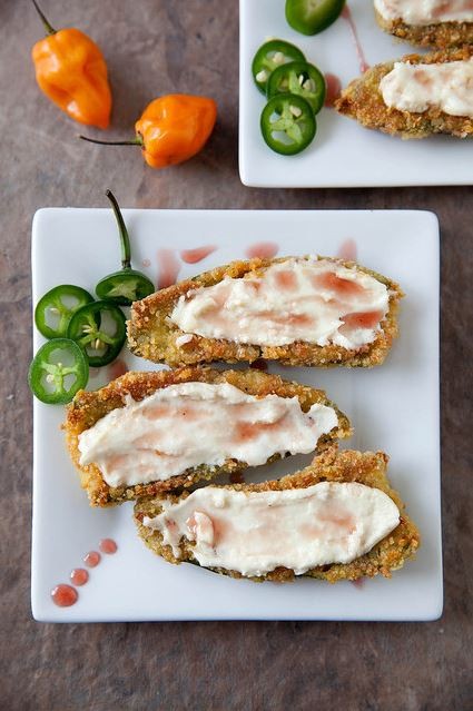 Goat cheese stuffed jalapeños with hibiscus habanero glaze