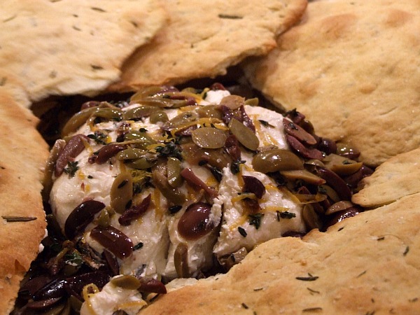Goat cheese with olives, lemon and thyme