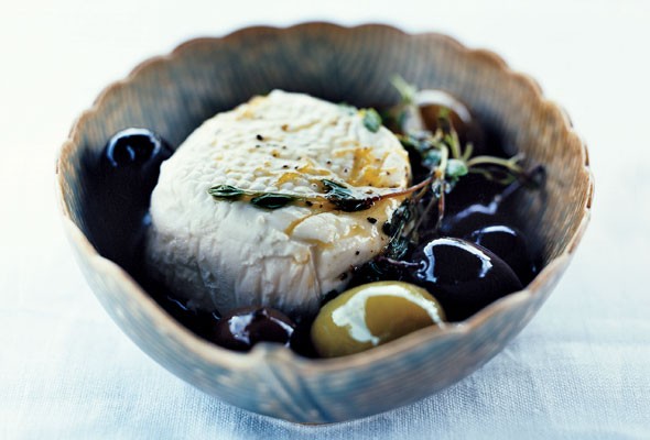 Goat cheese with olives, lemons, and thyme