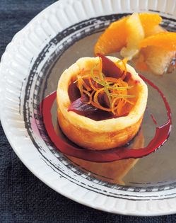 Goat cheesecakes with citrus and candied beets