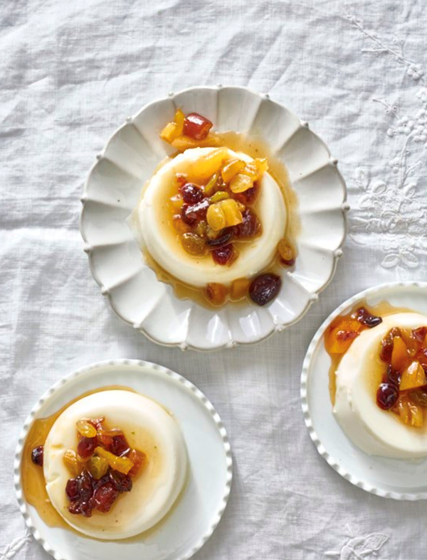 Goat milk panna cotta with dried fruit compote