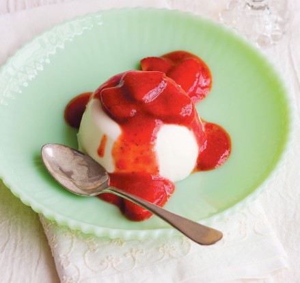 Goat yogurt panna cotta with balsamic strawberries