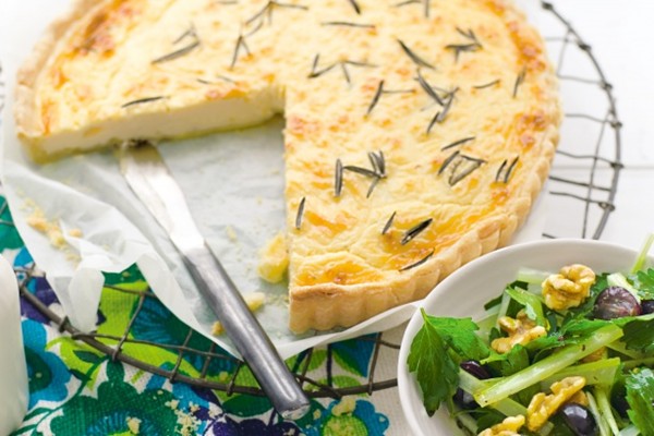 Goat's cheese & rosemary tart with grape, celery & walnut salad