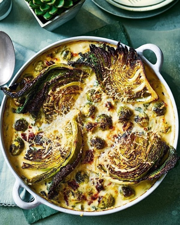 Goat's cheese and barley risotto with winter greens