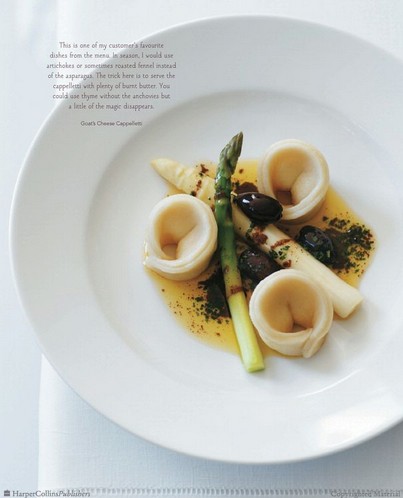 Goat's cheese cappelletti with asparagus and thyme butter