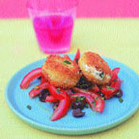 Goat's cheese croquettes with tomato & olive salad