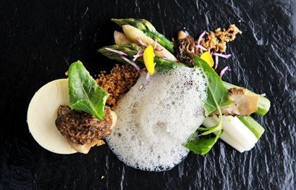 Goat's cheese custard and asparagus