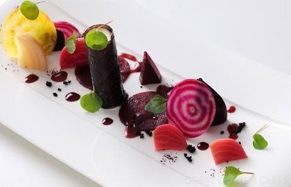 Goat's cheese, roasted beetroot and a black olive tuile