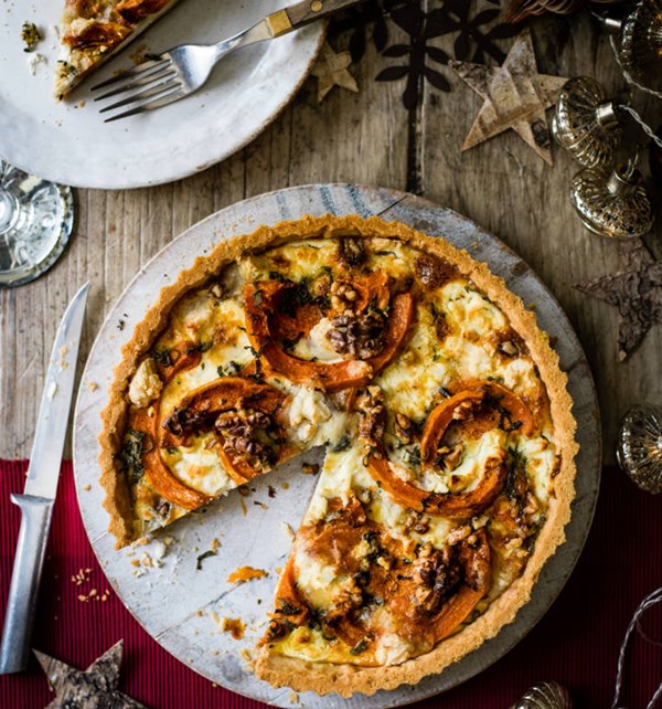 Goat's cheese, squash and walnut tart