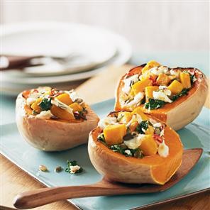 Goat's cheese stuffed butternut squash