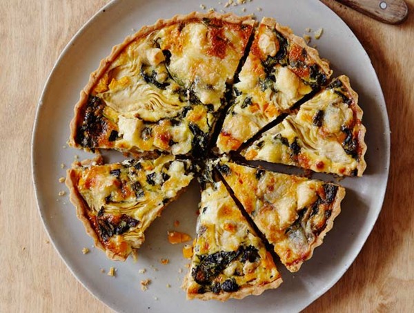 Goats' cheese, summer vegetable and herb quiche