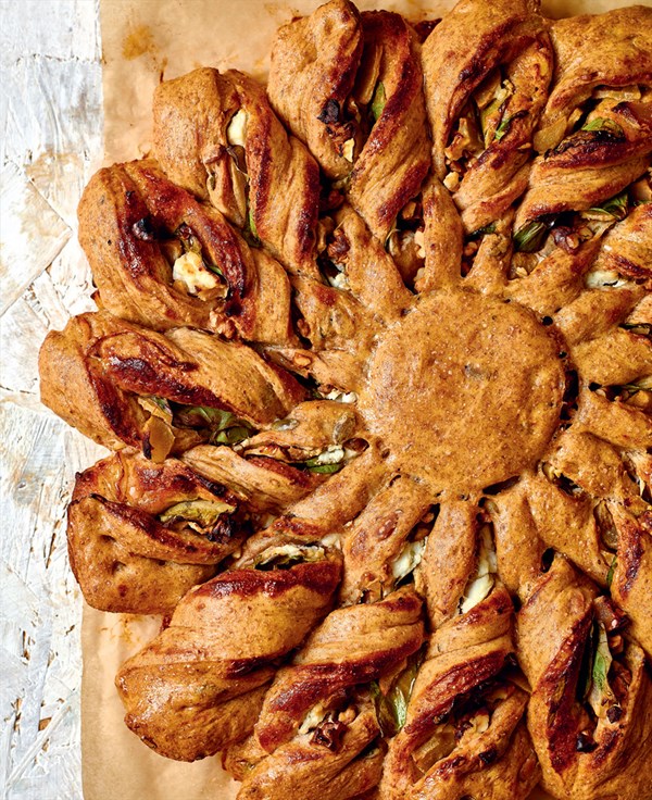 Goat's cheese, walnut and pear pinwheel
