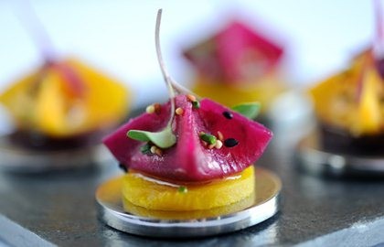 Goat's curd and beetroot samosa