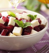 Goat's curd and lentil salad with roasted beetroot