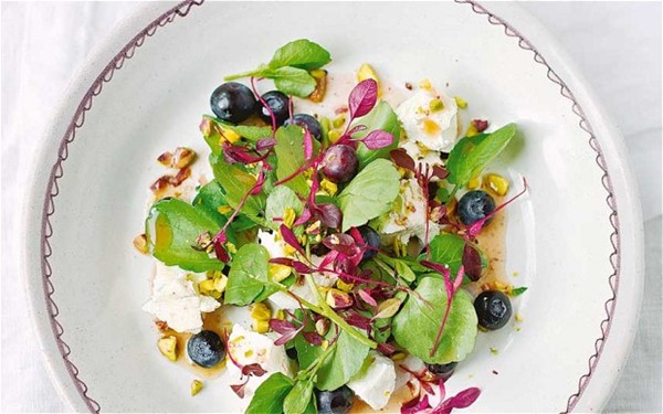 Goat’s curd, blueberries and watercress