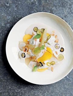 Goats’ curd, golden beetroot, grapes, poached pear and ajo blanco