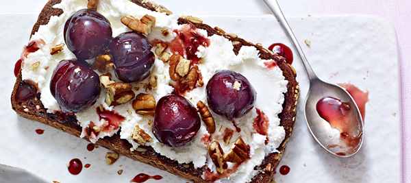 Goat's curd, pickled cherry and pecan toasts
