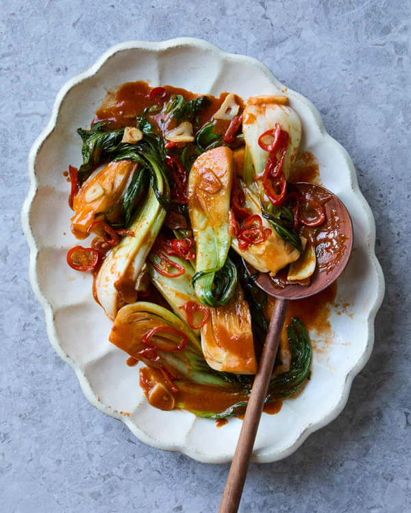 Gochujang and miso butter pak choi