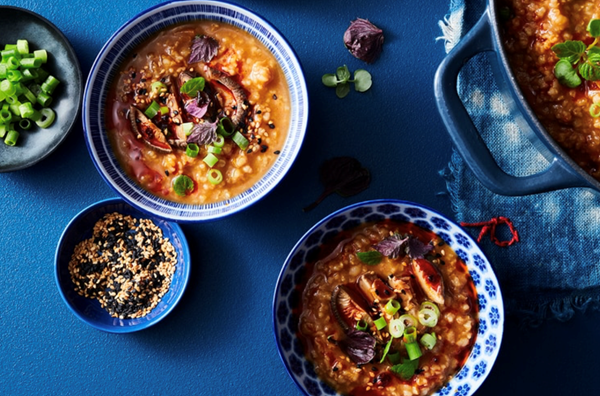 Gochujang and mushroom brown rice congee