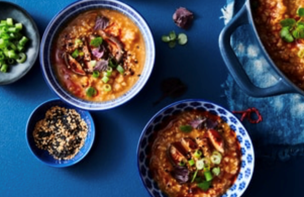 Gochujang and mushroom brown rice congee