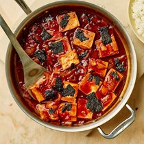 Gochujang-butter-braised tofu