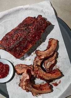 Gochujang-glazed baby back ribs (Dweji kalbi)