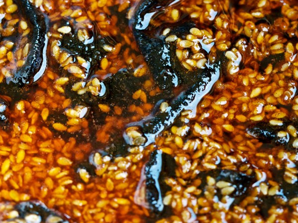 Gochujang-infused ghee with toasted sesame seeds and bourbon
