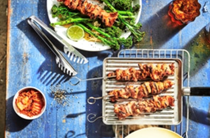 Gochujang minute steak skewers with charred broccolini and lime