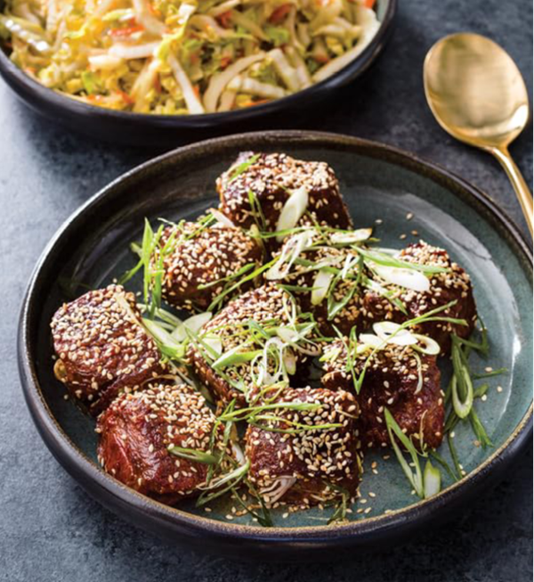 Gochujang-sesame steak tips with napa slaw