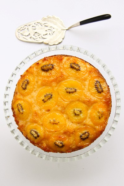 Gold kiwifruit & coconut upside-down cake