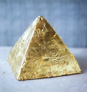 Gold-leaf chocolate pyramid
