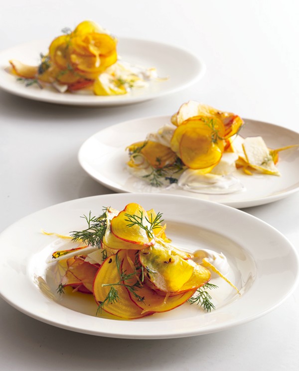 Golden beet and jicama salad with crème fraîche