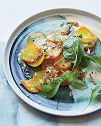 Golden beet carpaccio with pickled mustard seeds