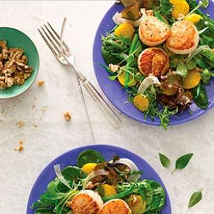 Golden beet, green bean & fennel salad with scallops