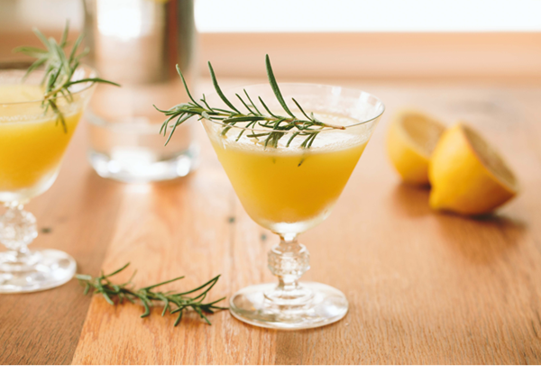 Golden beet, vodka, + rosemary cocktail