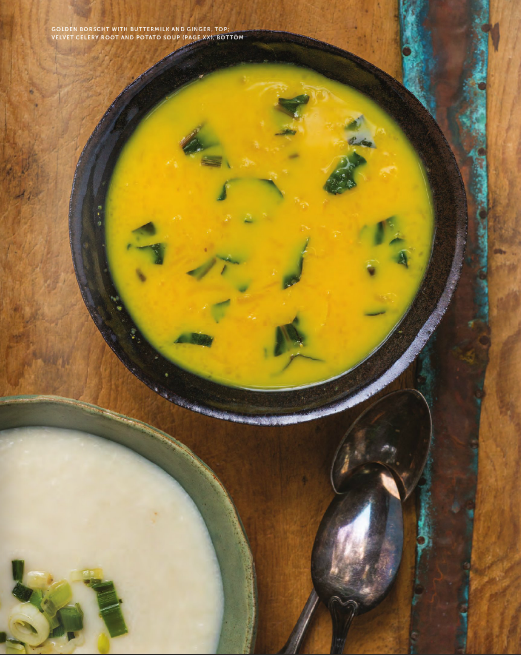 Golden borscht with buttermilk and ginger