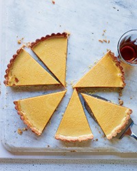 Golden caramel and chocolate tart