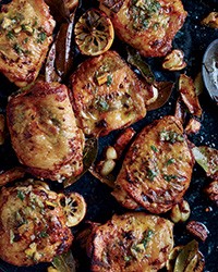 Golden chicken thighs with charred-lemon salsa verde